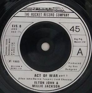 Elton John & Millie Jackson Act Of War (Part 1 & 2) 7" Single (1985) EJS 8 - Picture 1 of 2