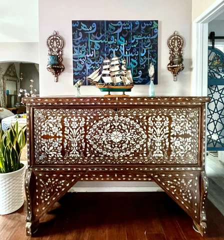 Antique Mother of Pearl Inlaid Bridal Chest Cover