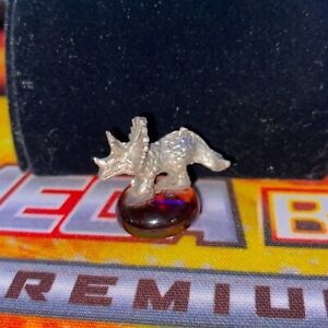 Vintage Pewter Metal 1" Triceratops Dinosaur On Marble