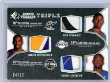 🏀 N. YOUNG R. STUCKEY J. CRITTENTON 2007 SP ROOKIE THREADS TRIPLE PATCH RC # 15