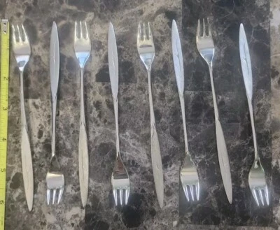 LOTE DE 7 1881 ROGERS c1994- FANTASIA GARFOS DE COQUETEL E FRUTOS DO MAR DE AÇO INOXIDÁVEL 🍢🦞 - Imagem 1 de 4