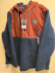 Hurley Hoodie Mens XXL Pullover Sherpa Fleece Half Zip Pouch Pocket Blue Logo - Picture 1 of 8