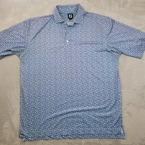 FootJoy Polo Shirt Mens 2XL Blue White Floral Print Golf Performance Stretch FJ - Picture 1 of 8