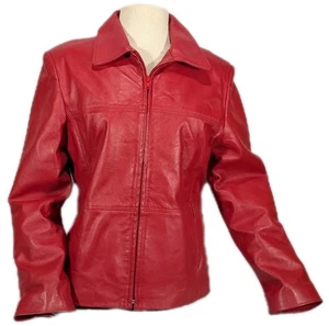 Ocean West womens size medium red lambskin leather jacket made In Canada - Picture 1 of 13