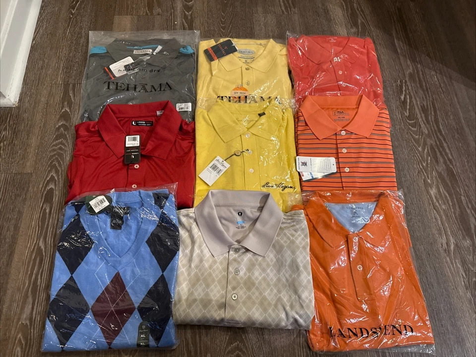 Lote de 9 novas camisas polo masculinas de golfe manga curta Tehama, PGA, Ben Hogan tamanho XL - Imagem 1 de 4