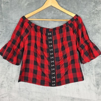 Top Hot Topic Pequeño Mediano Búfalo Cuadros Fuera del Hombro Gótico Grunge Corsé Foto 1 de 4