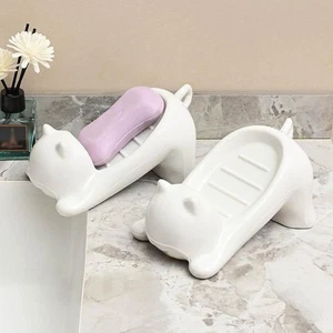 Soap Dish Drainable Sponge Soap Bar Container Cute Drain Soap Cat Tray H9Y1 - Picture 1 of 12