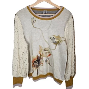 Blank London Top klein beige Blumen Boho Ballonärmel Strick lässig weich kuschelig - Bild 1 von 15