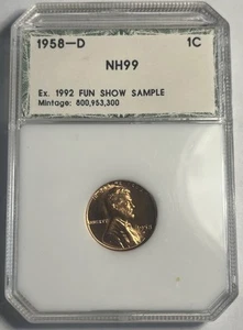 1958-D LINCOLN WHEAT CENT PCI OLD HOLDER SAMPLE SLAB 1992 FUN SHOW - Picture 1 of 2
