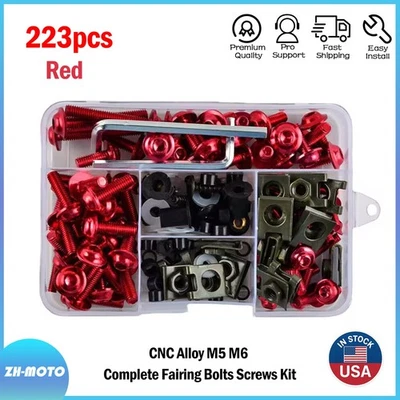 Rojo 223 PIEZAS Universal CNC Aleación Moto Carenado Completo Pernos Kit Tornillos Foto 1 de 4