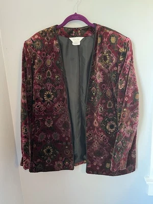 CHAQUETA BLEZER ABIERTA VINTAGE TAN JAY 20W MULTICOLOR FLORAL TERCIOPELO FORRADO BOLSILLO Foto 1 de 4