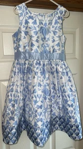 Gymboree Blue & White Floral Sleeveless Fancy Lined Dress Button Up Size 7 - Picture 1 of 8