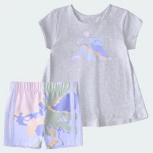 adidas kids Two-Piece Back Pleat Heather Tee and Bike Shorts Set - Picture 1 of 7