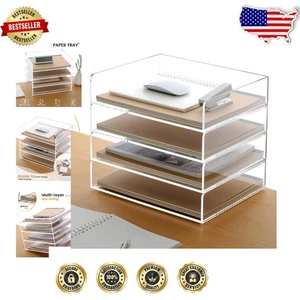Organisateur de papier acrylique polyvalent à 4 niveaux - Idéal pour les bureaux et les salles de classe modernes - Photo 1/9
