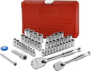 EPAuto 46-Piece Socket Set 1/4 & 3/8 Inch Drive with 90-Tooth Reversible Ratchet - Picture 1 of 7