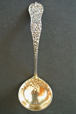 Dominick & Haff Sterling Silver & Gold Wash ROCOCO 6.5" Gravy Ladle Cover