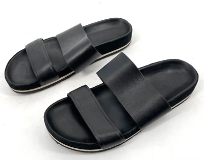 VINCE. sandalia mujer talla 9.5 GIANA CUERO DOBLE CORREA Slide negra sólida Foto 1 de 4