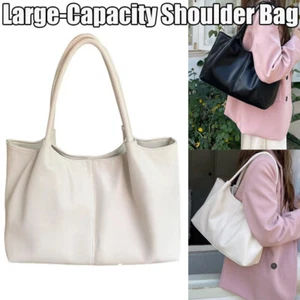 Women Bag Tote Bag Large-Capacity Shoulder Bag PU Leather Handbags Beige blackⓨ - Picture 1 of 15