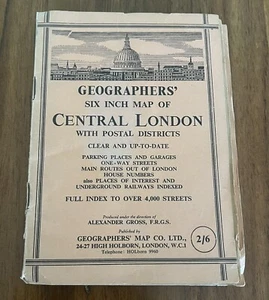 Vintage Geographers' 6 Inch Map of Central London, Alexander Gross - Picture 1 of 4