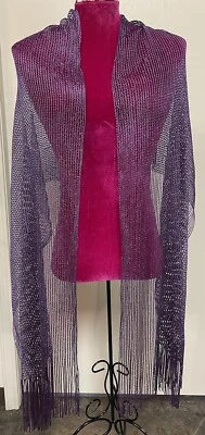 "Mujeres Púrpura Metálico Borlas Chal Envolvente Bufanda Malla Sedosa Brillante 85"" X 19.5""" Foto 1 de 4