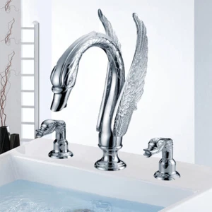 Rubinetto miscelatore cascata lavandino vasca bagno 3 pezzi diffuso 2 maniglie cromato - Foto 1 di 8