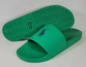 Polo Ralph Lauren Signature GREEN w/ NAVY Big Pony Slide Sandals Sizes 8-14 New - Picture 1 of 9