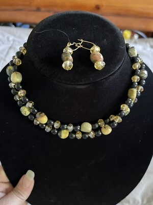 "Collar y pendientes largos negros, beige, transparentes de cuentas conjunto de bisutería regalo 32""" Foto 1 de 4