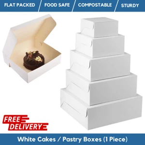 White Cake Boxes | Flat Fold Pastry Boxes for Bakeries, Weddings, Birthday Cake - Picture 1 of 9