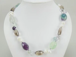 Schöne Halskette aus Edel bzw. Schmucksteinen mit Perlen, Verschluss 925 Silber - Bild 1 von 4