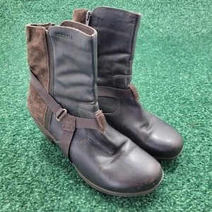 Merrell Evera Fade Heeled Espresso Brown Leather Zip Ankle Boots Women's 10 - Picture 1 of 13
