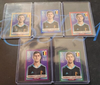 2022 Panini World Cup. Thibaut Courtois Green, Purple, Red,Blue,Gold Sticker. - Image 1 of 2