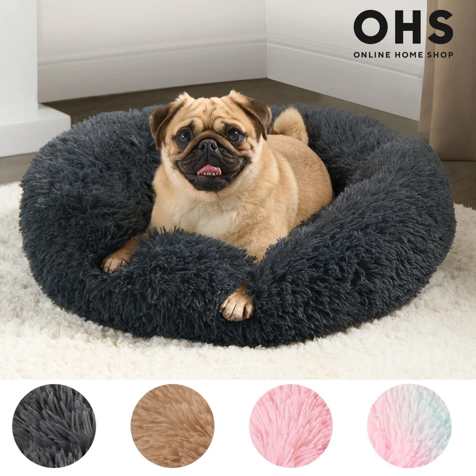 OHS Pet Bed Calming Fluffy Plush Fleece Dog Anti Anxiety Round Donut Washable - Image 1 of 1