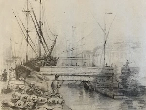 Drawing Retour Xixth 1850 Mine Lead Boat Drawing School Dutch Art Antique - Picture 1 of 8