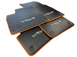 Floor Mats For Lamborghini URUS 2018-2024 Carbon Fiber Leather Orange Trim - Picture 1 of 10