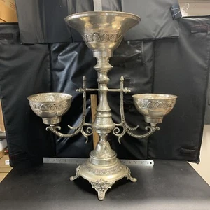Antique English Silver Plate Epergne Centerpiece with 3 Silver Plate Bowls - Picture 1 of 10