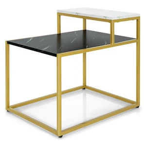 2 Tier End Side Table Metal Frame Nightstand with Storage Shelf Living Room - Picture 1 of 9