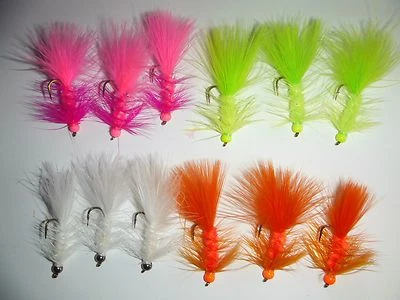 FISH WIZ LLC Woolly Bugger Assortment BRIGHT Colors Bead Head size 6 (per 12)