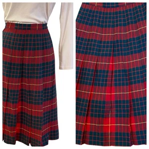 Pleated Plaid Wool Vintage Skirt 60s Red Green Size Small Casco Bay Trading Post - Picture 1 of 16