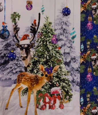 Digitaldruck Baumwolljersey Panel  "Rentier  + Reh", 90 x 150 cm (€ 10,00/qm) - Bild 1 von 3