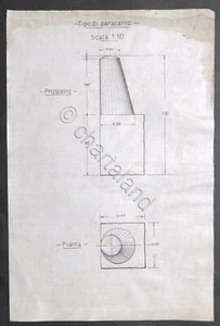 Ferrovie - Disegno Tecnico - Tipo di Paracarro: prospetto e pianta - anni '30 - Foto 1 di 1