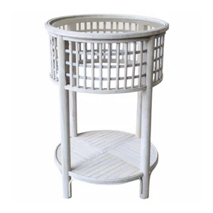 Bahama Rustic Bamboo Metal/Glass 64cm Round Side Table Home/Room Furniture Wash - Picture 1 of 3