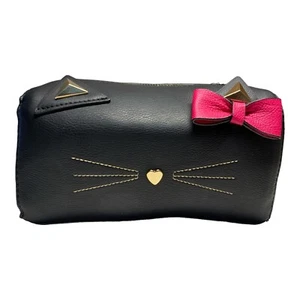 NEW BETSEY JOHNSON KITTY CAT BLACK COSMETIC MAKEUP BAG POUCH TRAVEL ROLL $58 - Picture 1 of 4