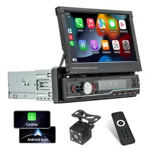 Single 1 Din 7" Car Radio For Apple/Android CarPlay Flip out MP5 Bluetooth FM/AM - Picture 1 of 12