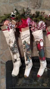 NWT set 3 Victorian Santa Toys Tree Catalog Advertising CHRISTMAS STOCKINGS - Picture 1 of 8