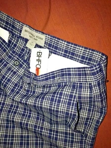 NWT M. KORS Plaid Blue SHORTS Sz 38 Blue Cotton Slimming Fit - Picture 1 of 12