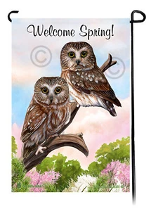 Bandera de jardín Welcome Spring - Saw Whet Owl - Imagen 1 de 1
