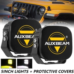 AUXBEAM 5" LED Driving Lights White&Amber Pods w/ Protective Covers For ATV Jeep - Foto 1 di 11