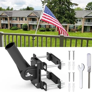 No Drill Flag Pole Holder, Railing Mount for 1" Pole, Porch & Balcony, Black - Picture 1 of 7