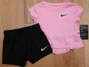 NEW Nike Infant Baby Girl 2 Piece Top & Shorts Set White Pink DRI-FIT, 18 months - Picture 1 of 5