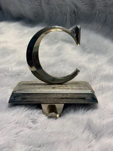 Letter Initial C Silver Monogram Stocking Holder Hanger Holiday A7 - Picture 1 of 5